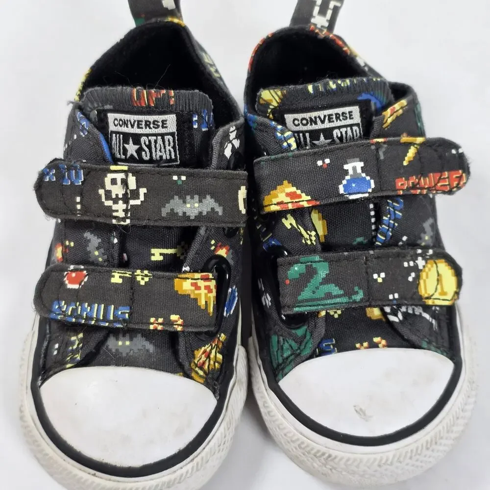 Converse All Star Low Sneakers Video Game Print Infant Toddler 5 Black Multi
